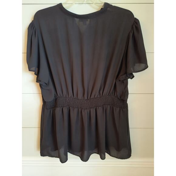 Torrid Button Down Blouse Women's 2X Black Ruffled front Smocked Waist Chiffon - Picture 5 of 15